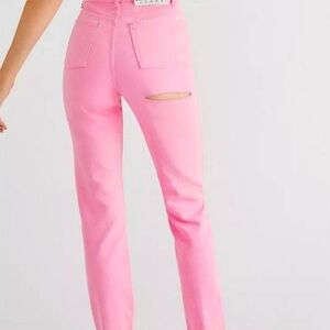 Free People Ragged the Priest Back Slash Pink Mom Jeans Size 28